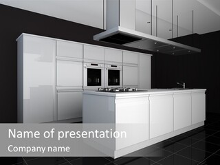 A Black And White Photo Of A Kitchen PowerPoint Template
