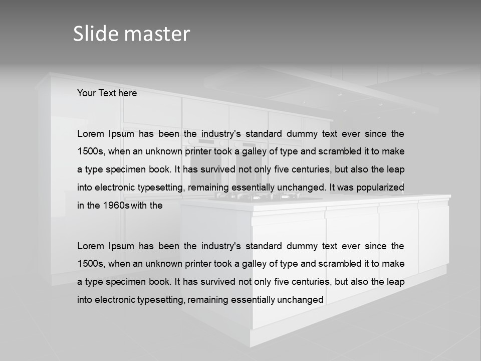 A Black And White Photo Of A Kitchen PowerPoint Template