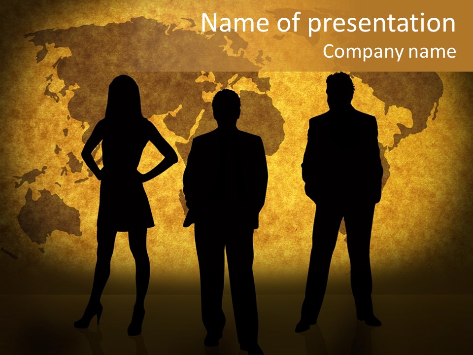 Business People Silhouettes And World Map On Paper Texture. Ma Traced Http://Www.lib.utex As.edu/Maps/World_M Aps/World_Pol02.Jpg Their Copyright Http://Www.lib.utex As.edu/Maps/Faq.htm L#3.Html PowerPoint Template