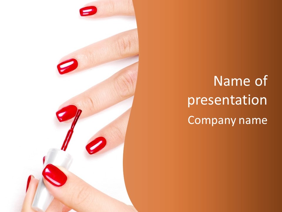 Manicurist Applying Red Nail Polish On Female Fingers. PowerPoint Template