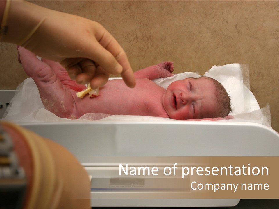 New Born Baby Being Weighed On A Scale PowerPoint Template