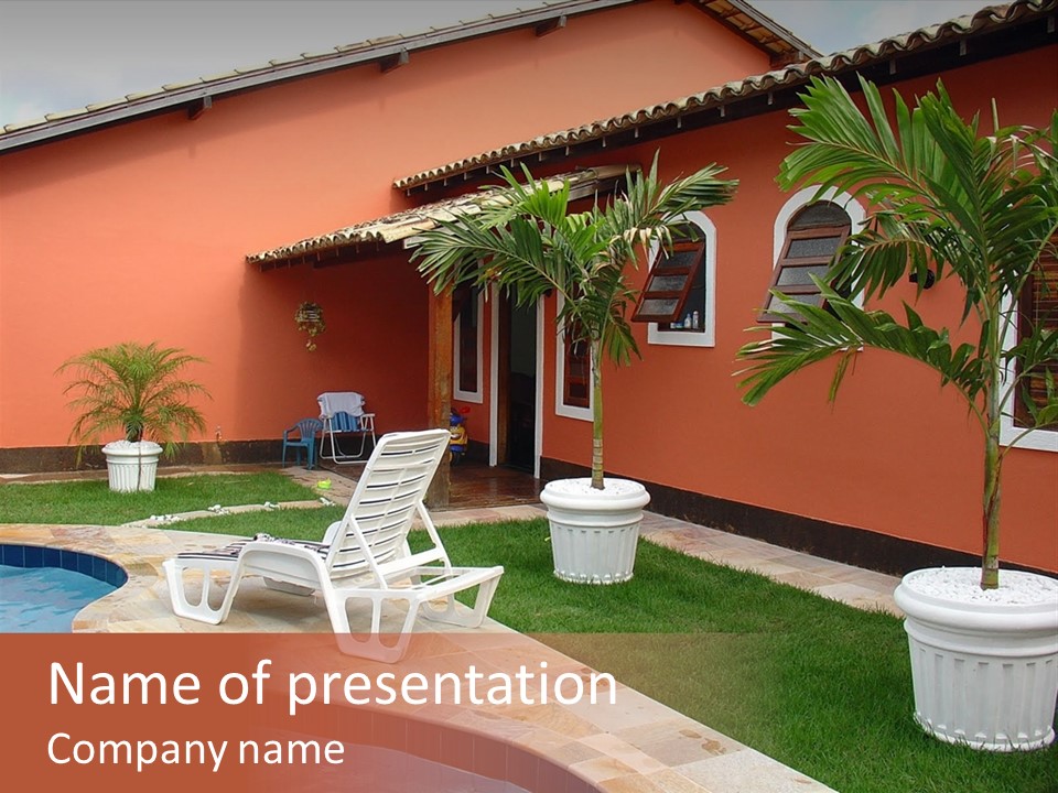 Colonial Red House With Swimming Pool PowerPoint Template