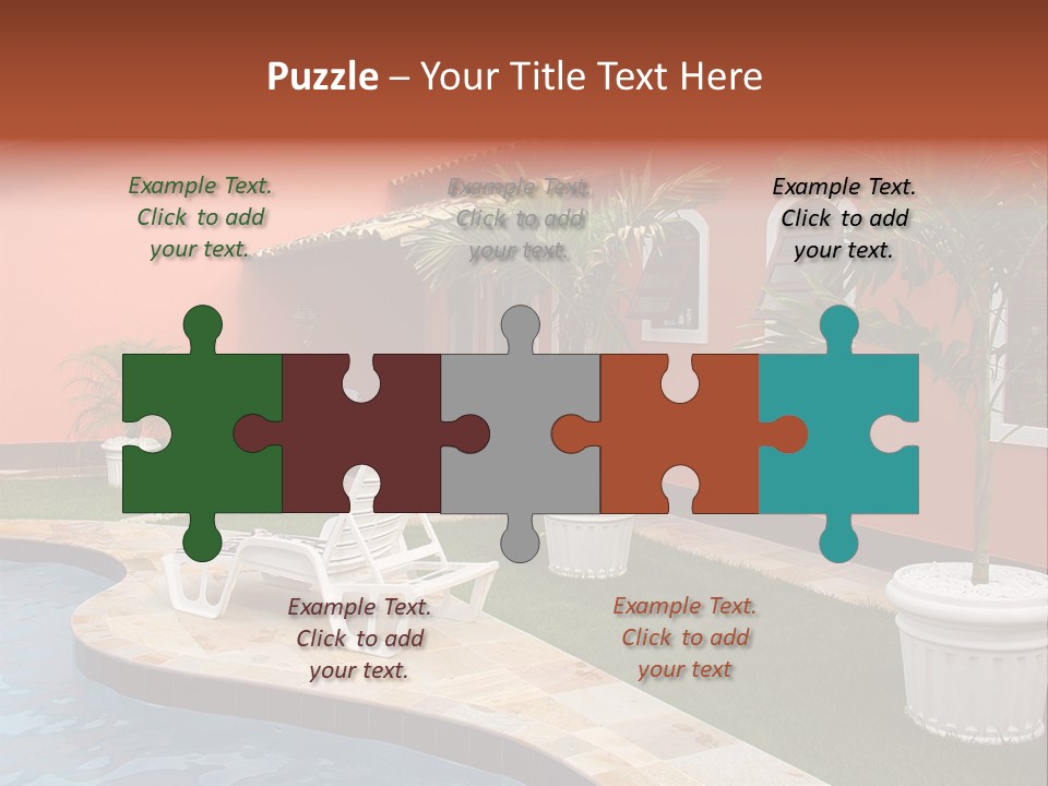 Colonial Red House With Swimming Pool PowerPoint Template