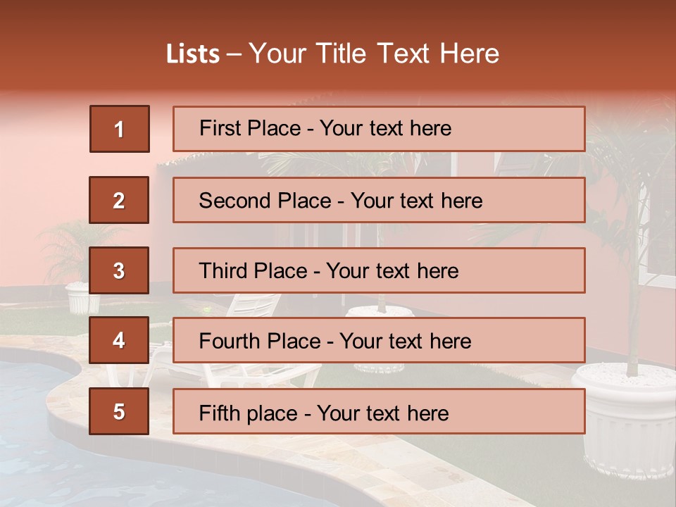 Colonial Red House With Swimming Pool PowerPoint Template