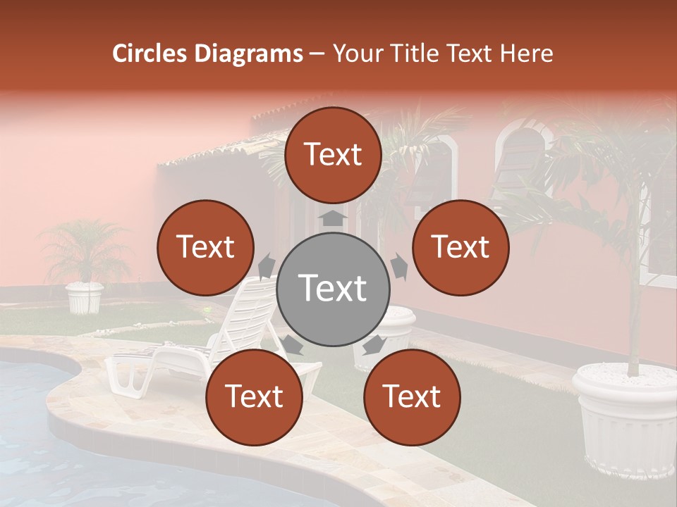 Colonial Red House With Swimming Pool PowerPoint Template