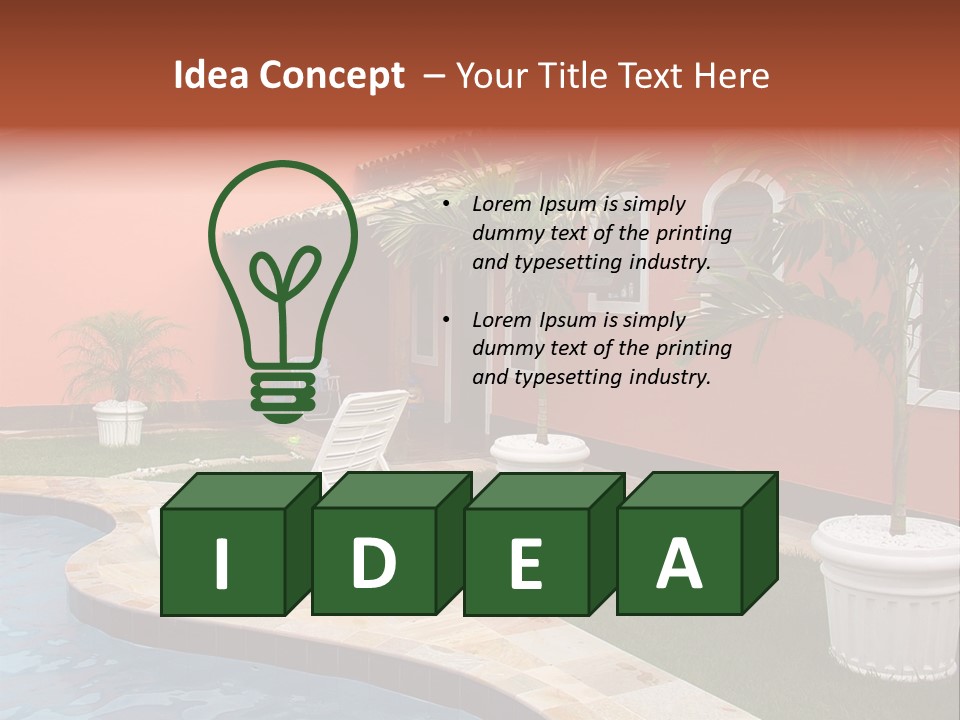 Colonial Red House With Swimming Pool PowerPoint Template