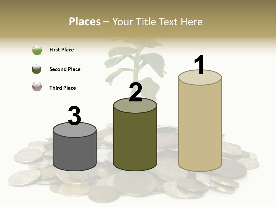 Coins And Plant Isolated On White Background PowerPoint Template