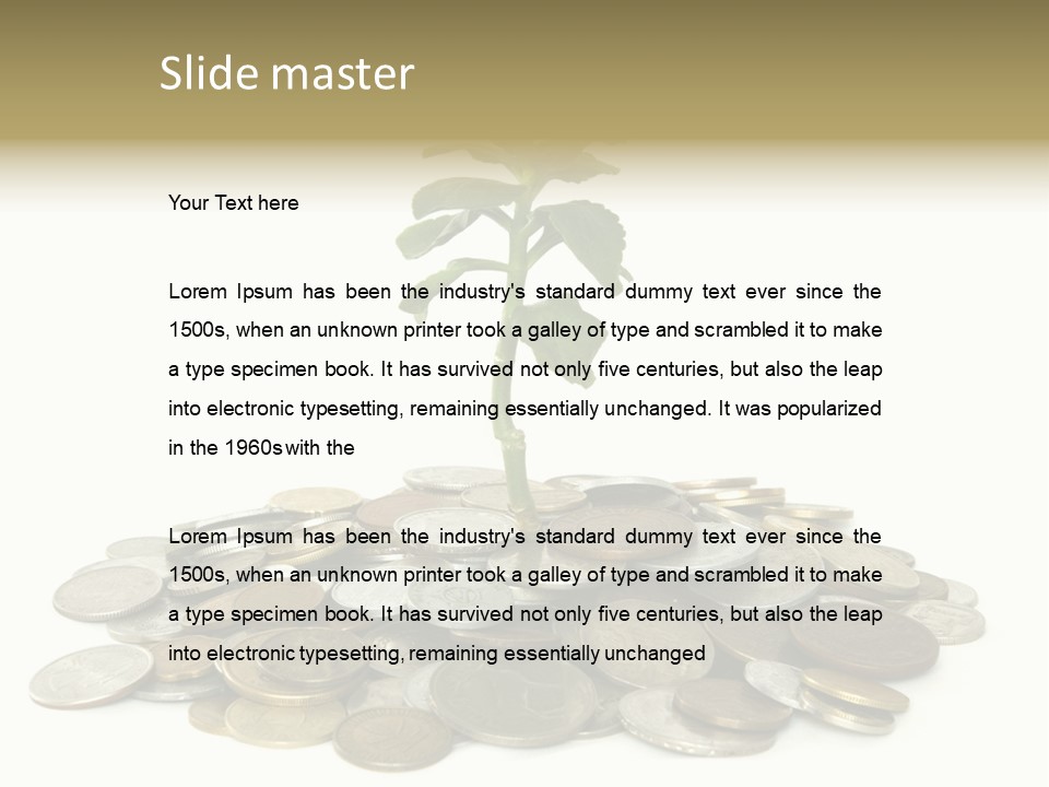 Coins And Plant Isolated On White Background PowerPoint Template