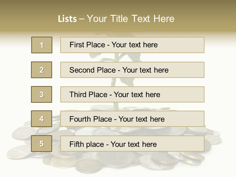 Coins And Plant Isolated On White Background PowerPoint Template