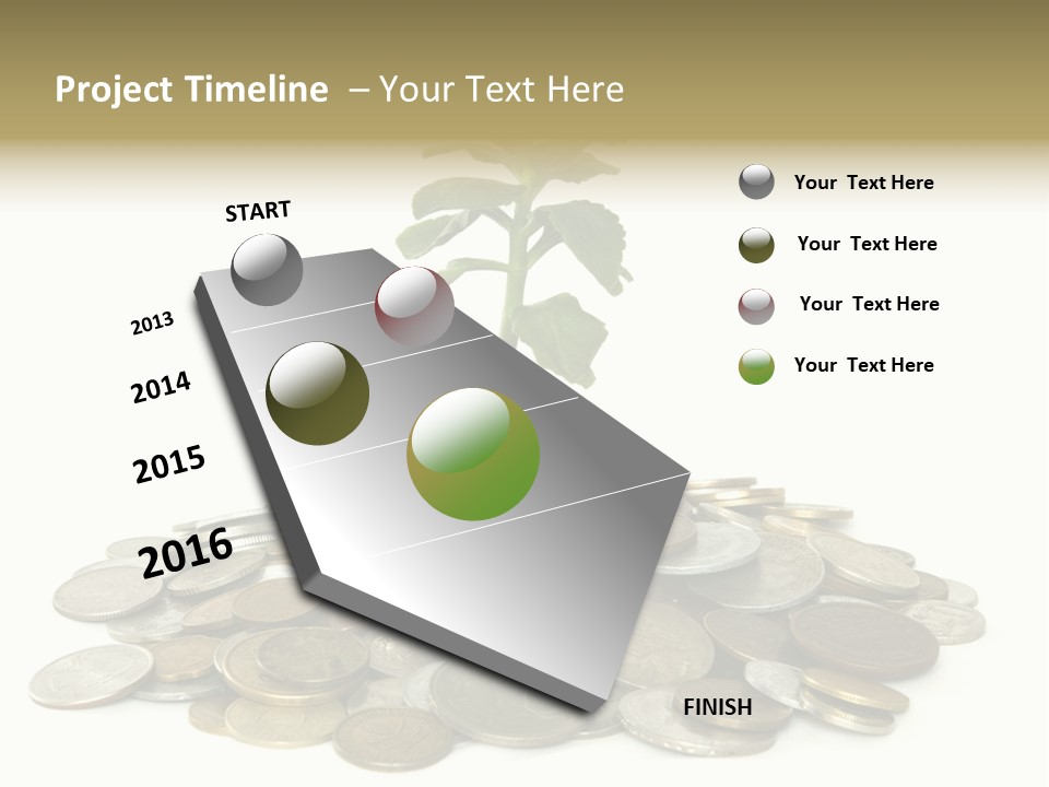 Coins And Plant Isolated On White Background PowerPoint Template