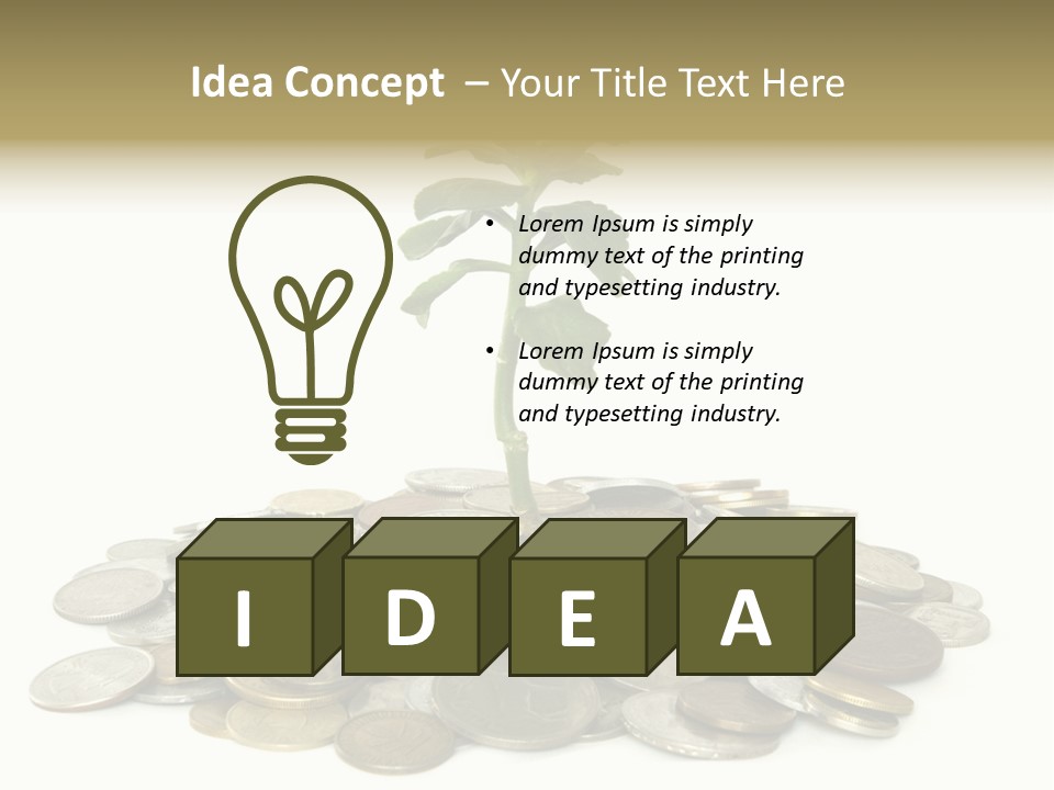 Coins And Plant Isolated On White Background PowerPoint Template