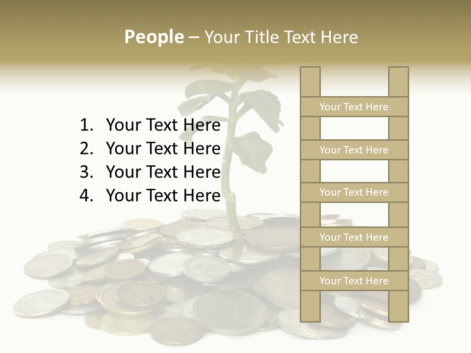 Coins And Plant Isolated On White Background PowerPoint Template