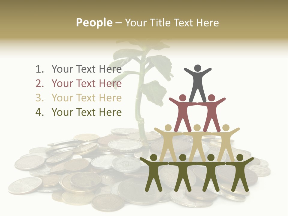 Coins And Plant Isolated On White Background PowerPoint Template