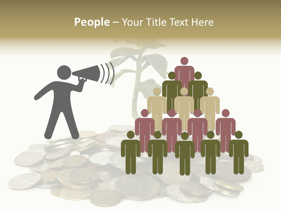 Coins And Plant Isolated On White Background PowerPoint Template