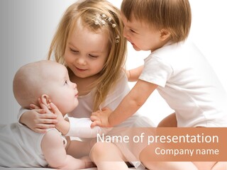 Three Cute Little Girls - One, Two And Three Years Old PowerPoint Template