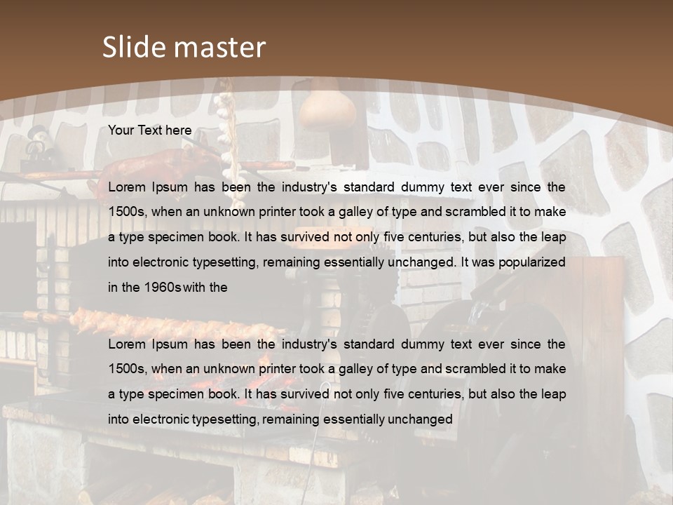 A Brick Oven With A Large Wheel On Top Of It PowerPoint Template