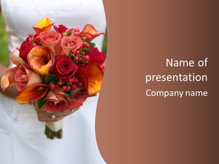 Bride Holding Bouquet Of Red And Orange Roses. PowerPoint Template