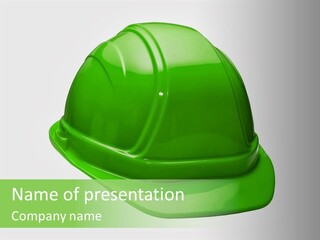 A Close Up On A Green Hard Hat Isolated On A White Background. PowerPoint Template