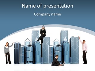 Business People Working Around Office Buildings - Isolated Over A White Background PowerPoint Template