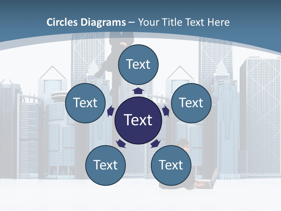 Business People Working Around Office Buildings - Isolated Over A White Background PowerPoint Template