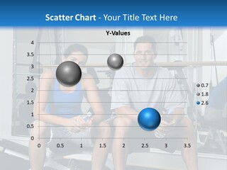 Man And Woman Sitting On Exercise Machine Smiling Holding Water Bottles. PowerPoint Template