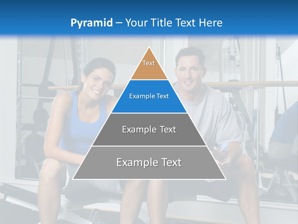 Man And Woman Sitting On Exercise Machine Smiling Holding Water Bottles. PowerPoint Template