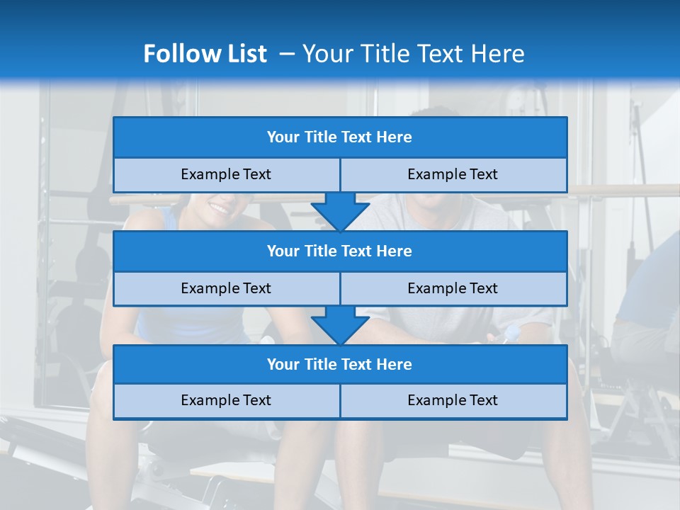 Man And Woman Sitting On Exercise Machine Smiling Holding Water Bottles. PowerPoint Template