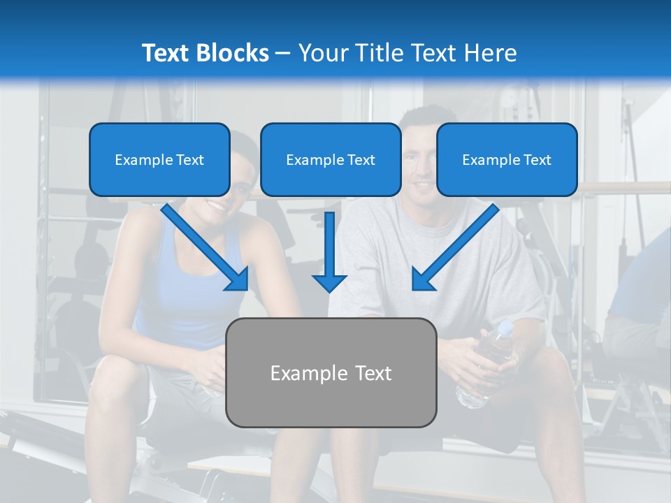 Man And Woman Sitting On Exercise Machine Smiling Holding Water Bottles. PowerPoint Template