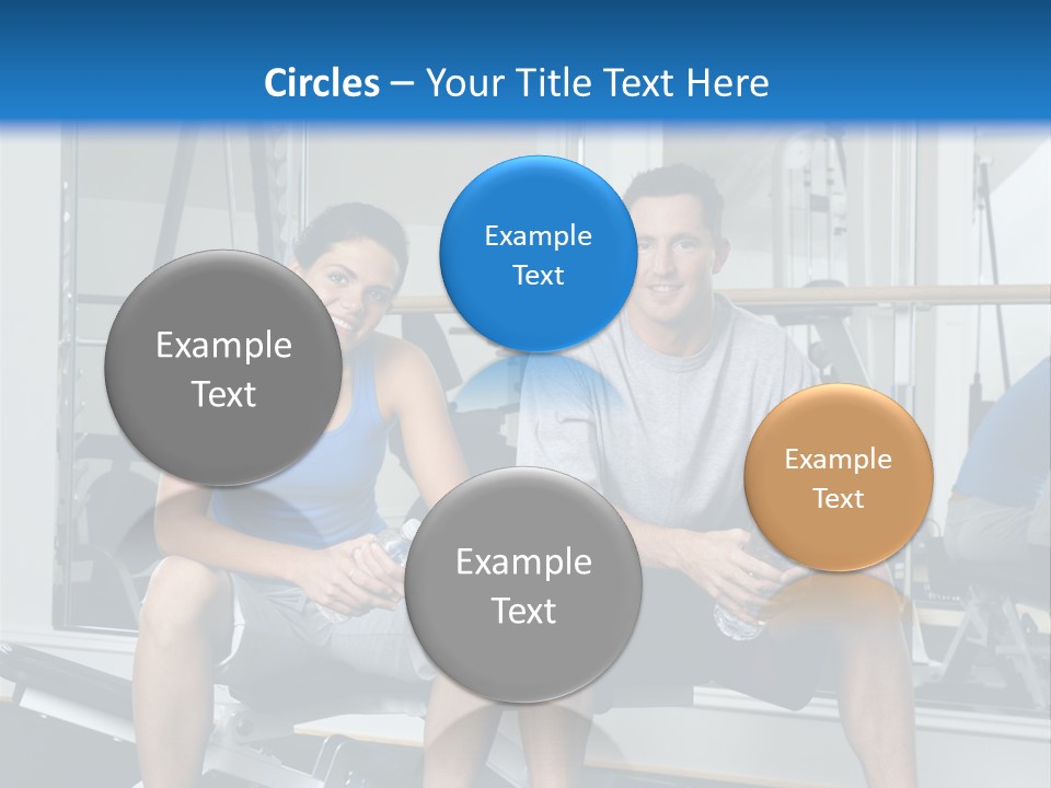 Man And Woman Sitting On Exercise Machine Smiling Holding Water Bottles. PowerPoint Template