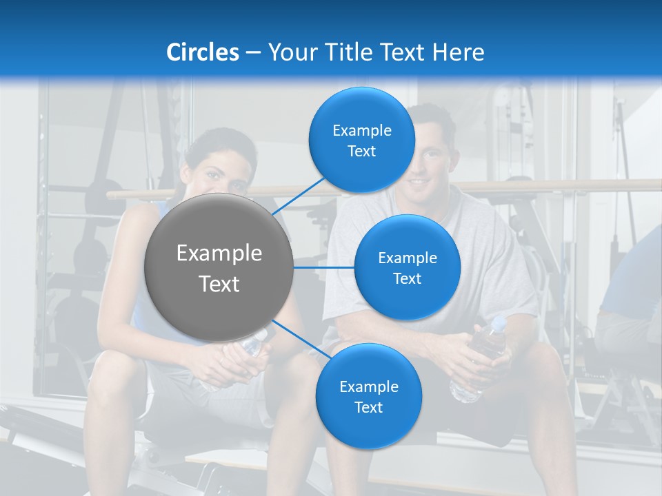 Man And Woman Sitting On Exercise Machine Smiling Holding Water Bottles. PowerPoint Template