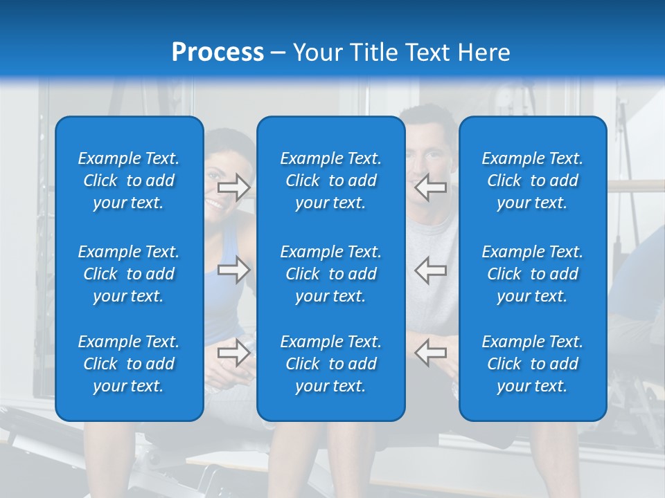 Man And Woman Sitting On Exercise Machine Smiling Holding Water Bottles. PowerPoint Template