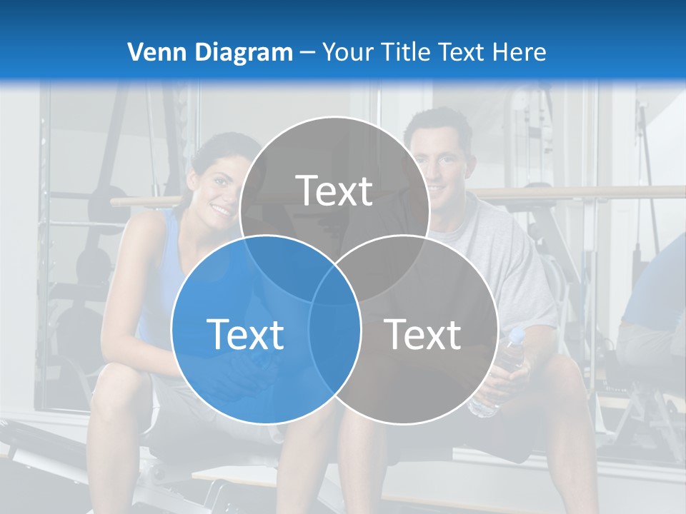 Man And Woman Sitting On Exercise Machine Smiling Holding Water Bottles. PowerPoint Template