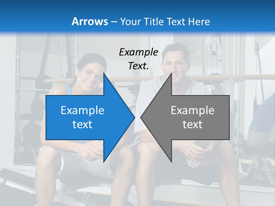 Man And Woman Sitting On Exercise Machine Smiling Holding Water Bottles. PowerPoint Template