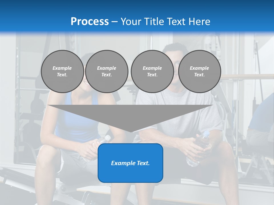 Man And Woman Sitting On Exercise Machine Smiling Holding Water Bottles. PowerPoint Template