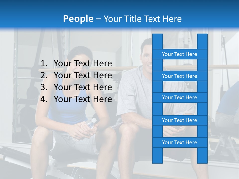 Man And Woman Sitting On Exercise Machine Smiling Holding Water Bottles. PowerPoint Template