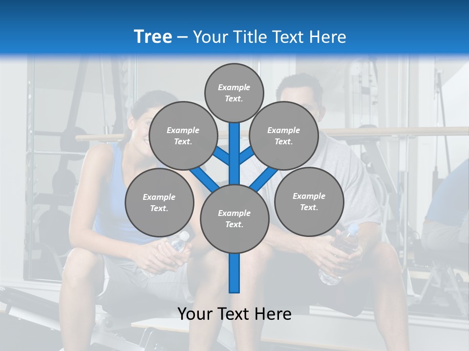 Man And Woman Sitting On Exercise Machine Smiling Holding Water Bottles. PowerPoint Template