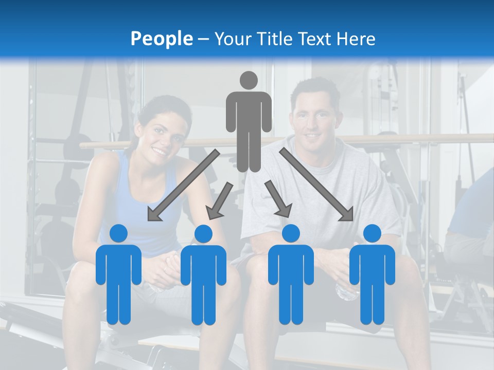 Man And Woman Sitting On Exercise Machine Smiling Holding Water Bottles. PowerPoint Template