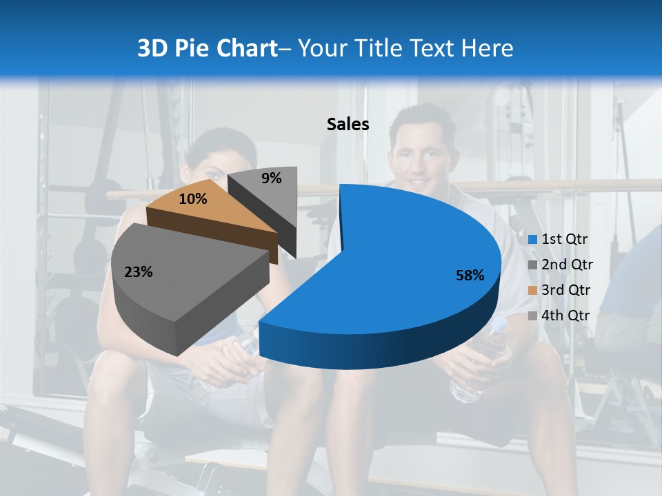 Man And Woman Sitting On Exercise Machine Smiling Holding Water Bottles. PowerPoint Template