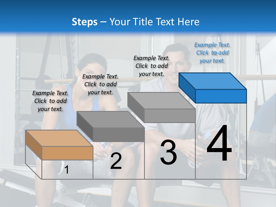 Man And Woman Sitting On Exercise Machine Smiling Holding Water Bottles. PowerPoint Template