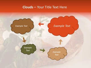 Poached Egg Breakfast With Blanched Spinach And Pine Nuts With Mushrooms And Shallots. PowerPoint Template