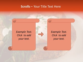 Poached Egg Breakfast With Blanched Spinach And Pine Nuts With Mushrooms And Shallots. PowerPoint Template