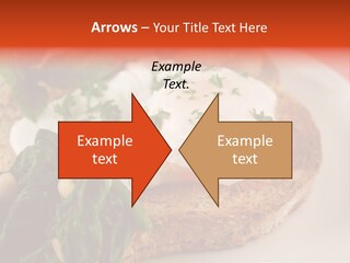 Poached Egg Breakfast With Blanched Spinach And Pine Nuts With Mushrooms And Shallots. PowerPoint Template