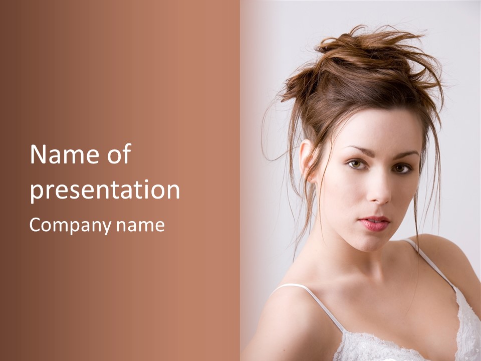 Beautiful Young Brunette With Her Hair In A Updo In Lingerie PowerPoint Template