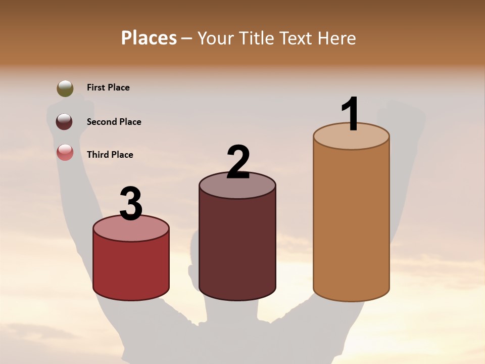 A Man Raising His Arms In The Air At Sunset PowerPoint Template