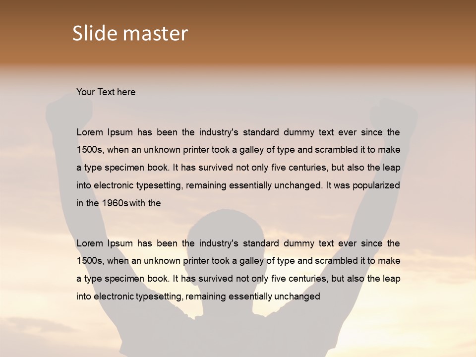 A Man Raising His Arms In The Air At Sunset PowerPoint Template