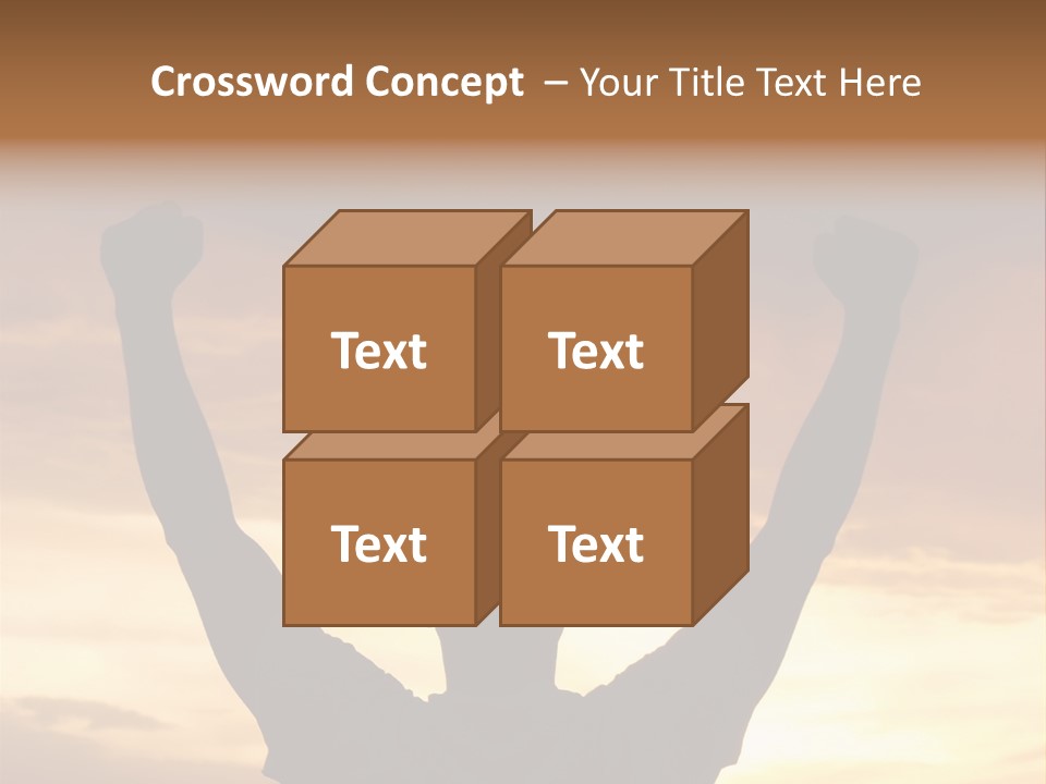 A Man Raising His Arms In The Air At Sunset PowerPoint Template