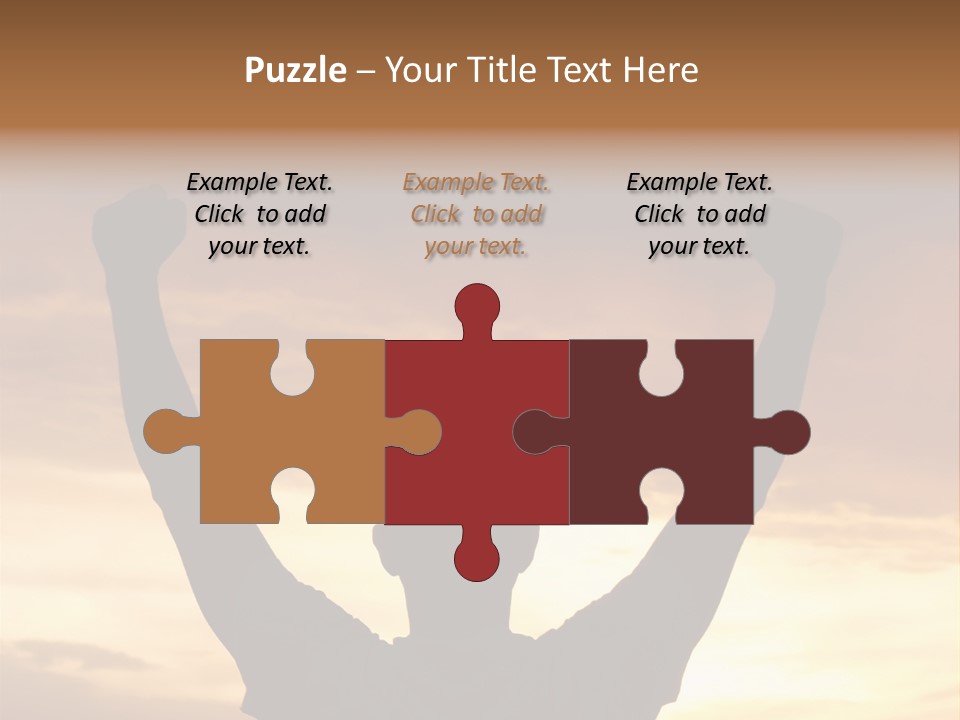 A Man Raising His Arms In The Air At Sunset PowerPoint Template