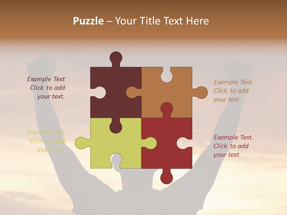 A Man Raising His Arms In The Air At Sunset PowerPoint Template