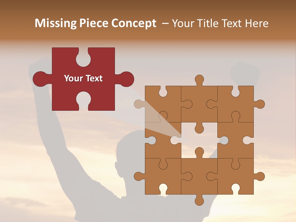 A Man Raising His Arms In The Air At Sunset PowerPoint Template