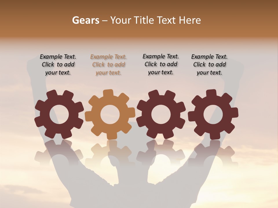 A Man Raising His Arms In The Air At Sunset PowerPoint Template